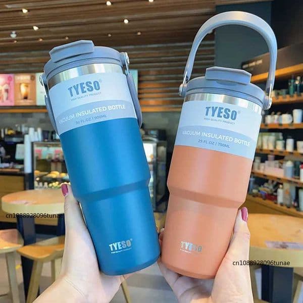 Tyeso 600/750/900ML car coffee cup hot water bottle with straw portable sports insulation vacuum film travel hot water bottleXJ250414
