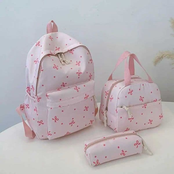 3pcs Pink Bow School Backpack for Teens Large Bookbag Lightweight Girls Casual High School College 17 inch Laptop Travel Bag C251114