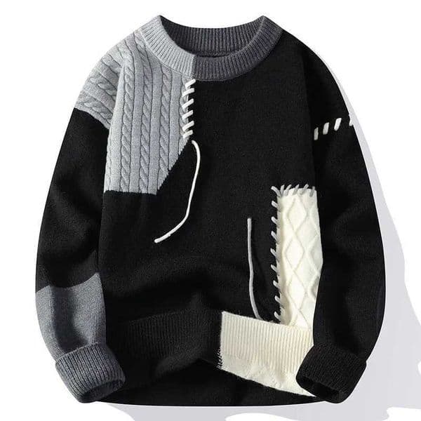 Patchwork Knitwear Fashionable Men Sweater Mens Trendy Winter Sweater Loose-Fit Thick Warm Knit Pullover for Teenagers M251114