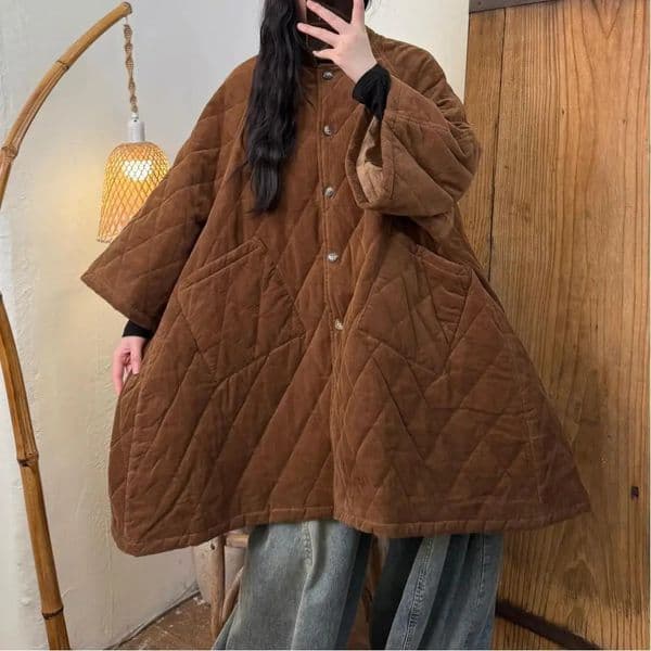 2025 Winter Casual Buttoned Oversized Corduroy MidLength Parka Thick Coat JLJ387 251114