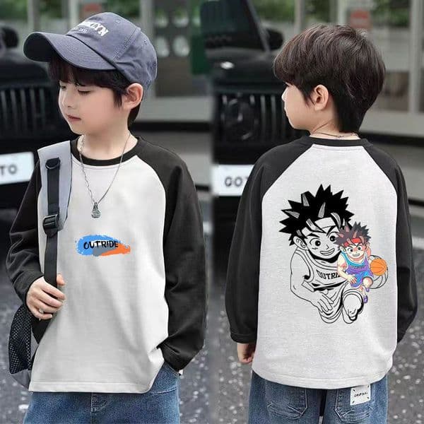 Ddmyshoesvip Boys Raglan Sleeves Long Sleeved T Shirts Spring And Autumn Styles Clothing Base Shirts Cartoon Style Mid Size Children S Tops Trendy