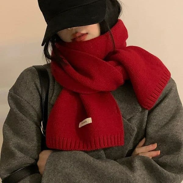 2025 Knitted Red Scarf Women Winter Simple Classic Solid Color Wraps Men Couple Soft Warm Thermal Wool Muffler 251113