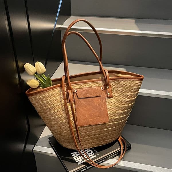 Straw for Women, Large Capacity, 2025 Summer New Style Woven Beach Vacation Shoulder Bag, Commuting Tote Bag