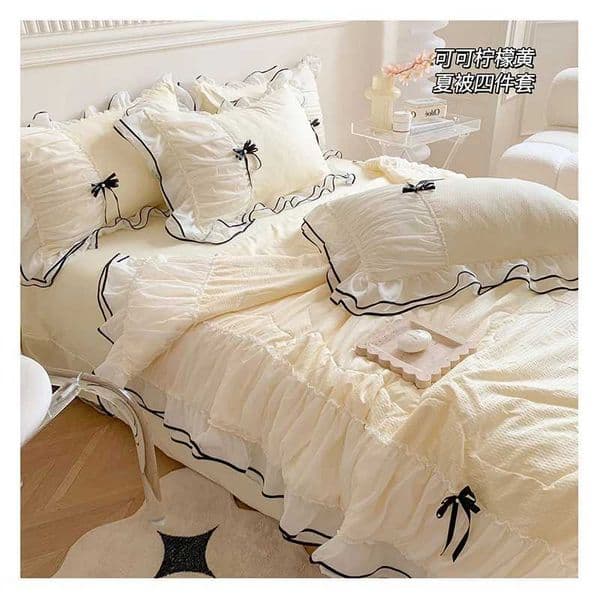Double layered lace Summer Quilt Set 2024 New Sweetheart Bow Summer Four Piece Set Soft Cool Blanket Duvet Air-Condition Quilt Z251113