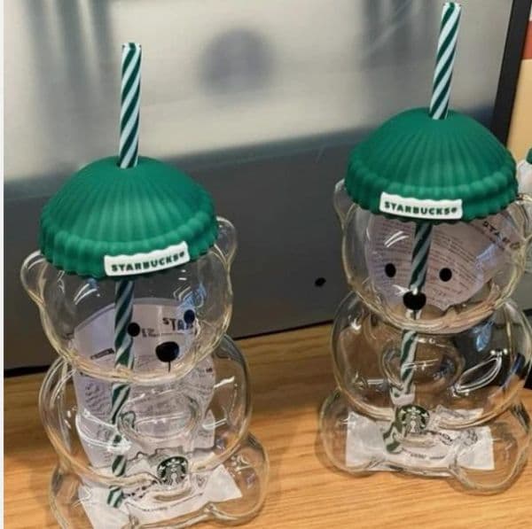 Designer Cup New Star Buck Gla Bear Cup Straw Cute Tranparent Tumbler With Hat For Iced coffee mug Coffee Cold Drink Chritma Tree Gift Limited Edition Holiday