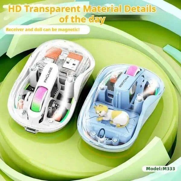 Type-C&Usb Port Ergonomic Rechargeable Office Transparent Mice Animal Doll Wireless Bluetooth Tri-Mode Mouse For Macbook Laptop