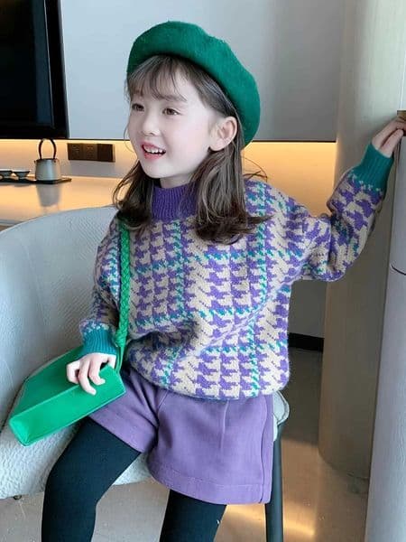 Girls Knitted Sweater Winter New Style Childrens Fashionable Pullover Base Shirt Baby Korean Style Fleece-Lined Top TrendyW251114