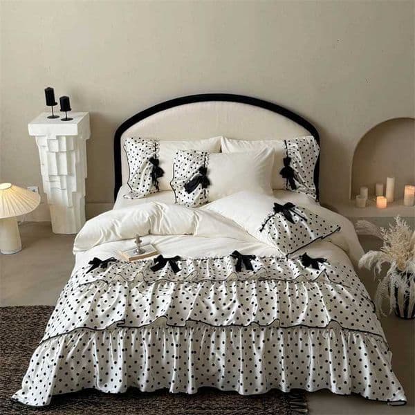 Three-layer Polka Dot Ruffles Bow Bedding Set 1000TC Egyptian Cotton Brushed Duvet Cover Flat/Fitted Bed Sheet Pillowcases 4Pcs Z251113