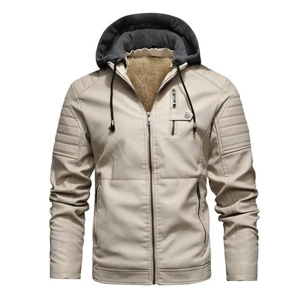Fashion Leather Jacket Men Autumn Fleece Liner Pu Leather Coats with Hood Winter Male Clothing Casual White Motorcycle Jackets 251113