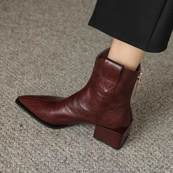 Pointed Toe Women Western Cowgirl Boots Fashion Slip on Chelsea Booties Retro Style Autumn Female Thick Heel Shoes Heel 5CM 251113