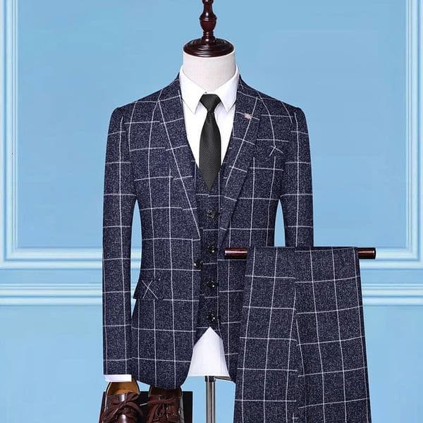 Mens Boutique ThreePiece Suit Set Checkered Stripes Vest Trousers Handsome Trend Leisure Business Casual Wear 2025 251114BANJIA