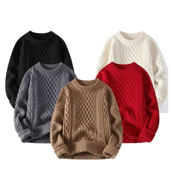 Thickening Winter Mens Round Neck Thickened Sweater Knitted Pullover Solid Color Long Sleeved Casual Daily Warm Coat M251114