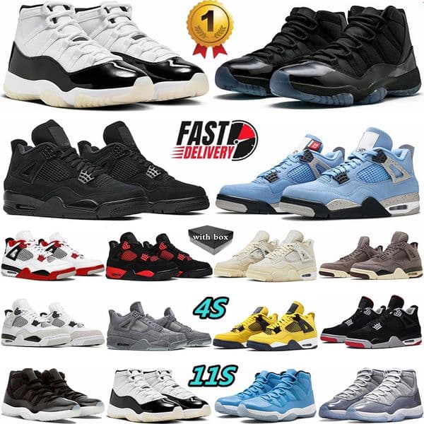 With Box 4s 11s Basketball Shoes Men Designer Trainers Classic Black Cat Military Blue Bred White Thunder Cool Grey Outdoor Men Women Luxury 4 11 Sneakers EU 36-47