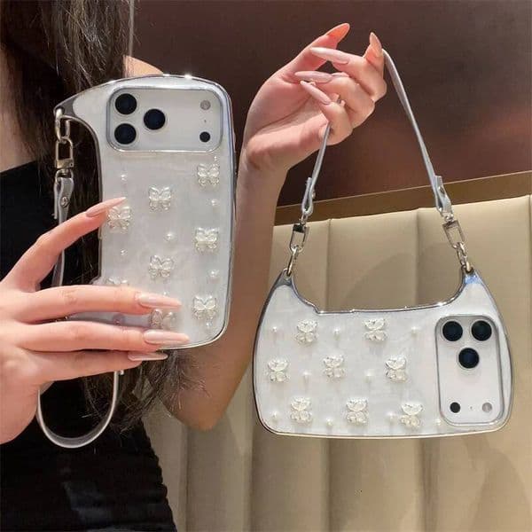 Fashion Cute Bowkont Hand Bag Phone Case For iPhone 17 16 15 14 Pro Max Cover with Chain Shockproof Protective Cases Lovely