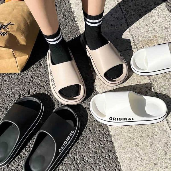 Feslishoet Women Letter Slippers Beach Slides Solid Color Mens Thick Sole Indoor Bathroom Anti Slip Shoes Summer Couple Sandals Z251113