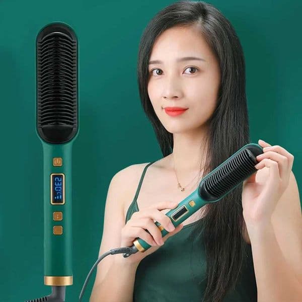 2 In 1 Electric Professional Negative Ion Hair Straightener Brush Curling Comb with Lcd Display Hair Curling Tool Straight Brush X251114