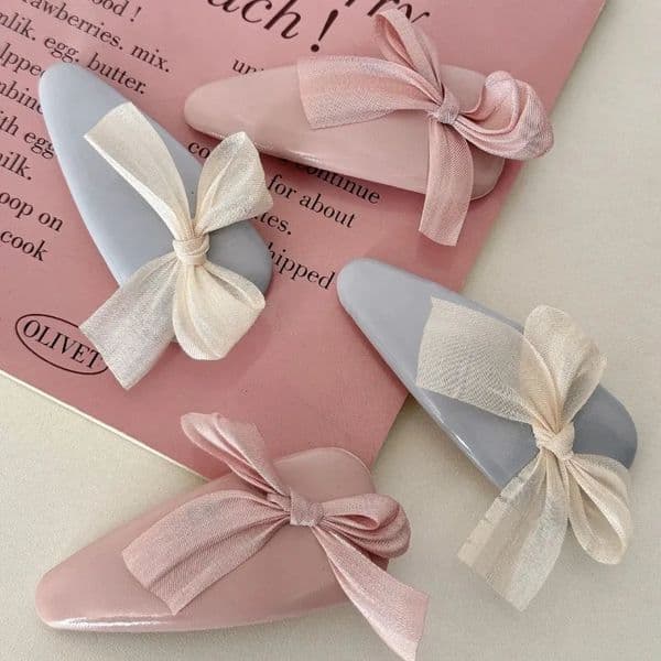 2pcs/set Ins Korean Sweet Hair Clip for Girl Cute Solid Color Bow Barrettes for Student Mesh Bow Bang Side Clip Women Headwear 251111