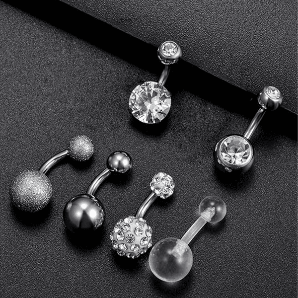 6 Pcs 14G Dangle Belly Button Rings Navel Rings CZ Body Piercing for Women Girls Silver Tone Q260529