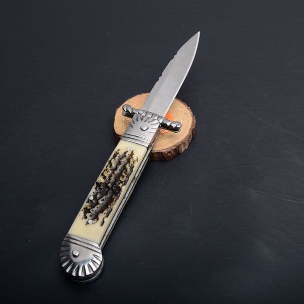 Models Leverletto By knife Bill DeShivs Folding Knife D Steel Blade Natural Antler Handles
