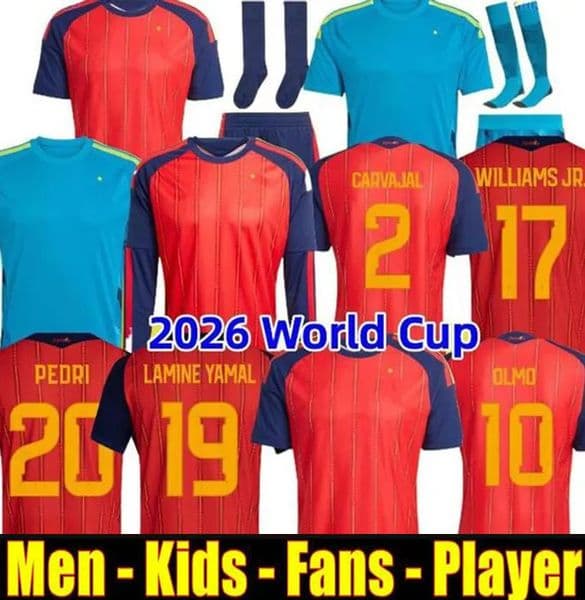 2026 World Cup Spain Jersey #19 Lamine Yamal WILLIAMS RODRIGO Pedri Olmo Gavi Merino Soccer Jerseys Joselu Carvajal Zubimendi 26 27 Espana Football Shirt Men