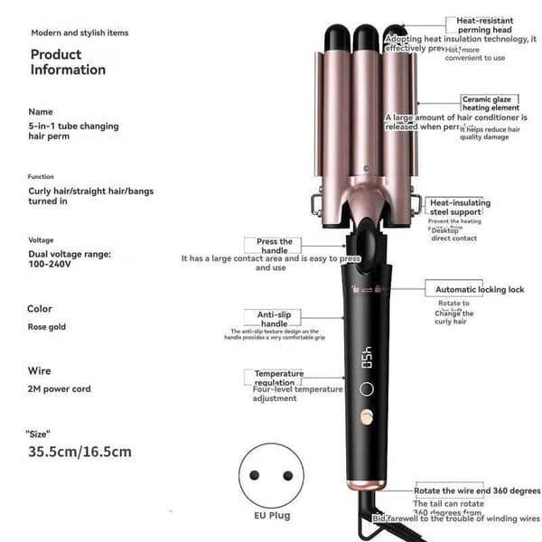 A61I Multifunctional 5-In-1 Curling Iron Set With LCD Display Interchangeable Titanium Coated Barrels 110-220V EU Plug X251114