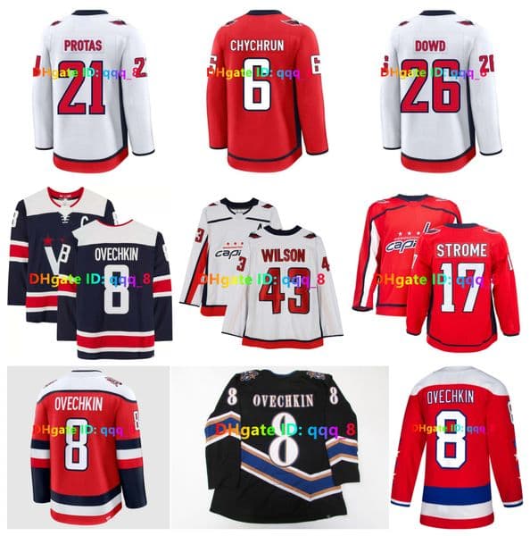 Alexander Ovechkin Tom Wilson Capitals Hockey Jersey Strome John Carlson Jakob Chychrun Aliaksei Protas Ryan Leonard Martin Fehervary Nic Dowd McMichael Size S-3XL