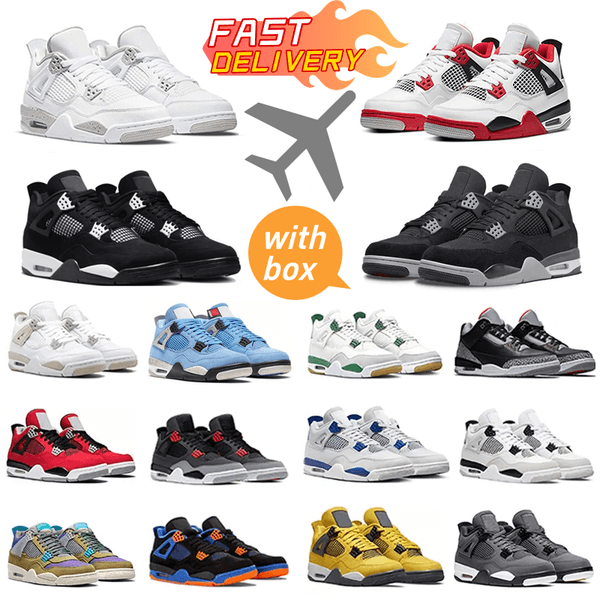 Designer shoes Black Cat 4s Mens Basketball Shoes Pizza Grape Black Cat Fire Red White Cement Thunder sneakers Women University Blue Sneakers Sports Trainers