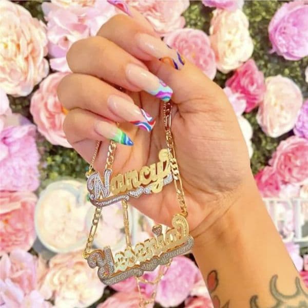 Double Layers Nameplate Necklace Two-Color Custom Letters With Cartoon Character Pendant Hip-hop Women Necklace For Gift 251110