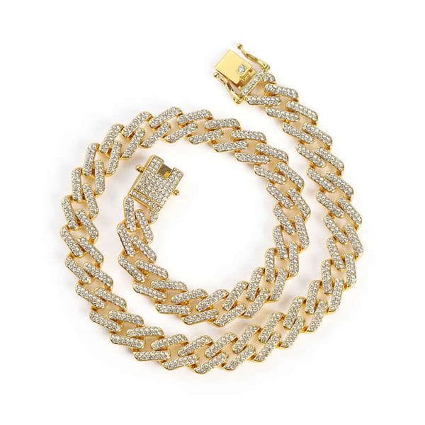 2026 DHcollections 15mm Miami Fully Chilled Paved Rhie Cuban Chain Straight Pull Pearl Rap Necklace