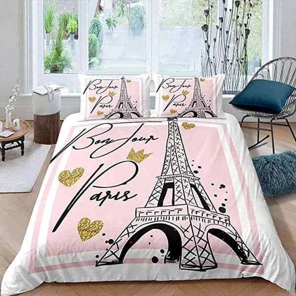 Pink Paris Eiffel Tower Architecture 3D Print Bedding Set Cozy Soft Duvet Cover King Queen Twin Size Birthday Gift Room Decor Z251113