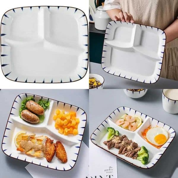 ceramic divided porcelain dinner plate - 10 inch breakfast lunch bowl portion control salad - kitchen tableware H251113
