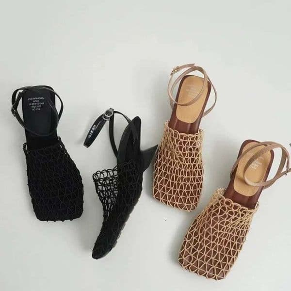 2024 New Mesh Design Square Toe Solid Color Half Heel Women's Sandals Summer Casual Outdoor Shoes