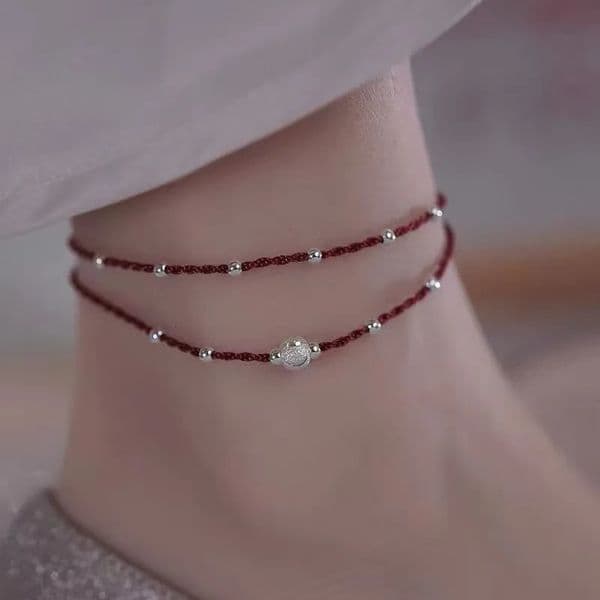 Lucky Silver Bead Rope Necklace Decorative Accessories Adjust Size Tie Feet Friends Gift Lucky Simple Necklace Personalized Jewelry 250408