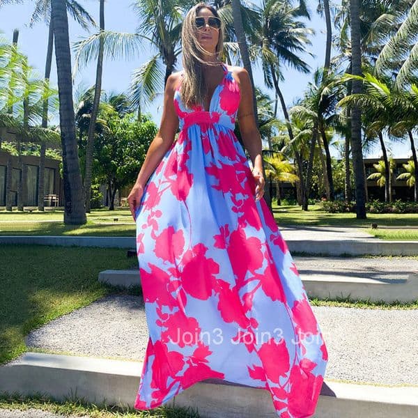 2025 Summer New Womens Bohemian Dress Printed V-neck Strap Sleeveless Pregnant Long Dress