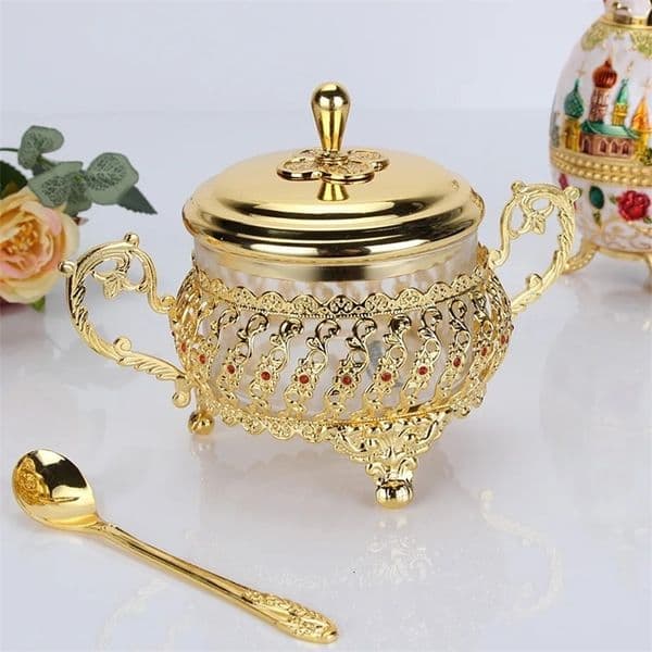 Kitchen Supplies Seasoning Jar Glass Alloy Coffee Sugar Bowl with Spoon Spice Box Salt and Pepper Set Seasoning Organizer 250415