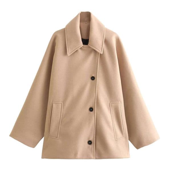 Cross-Border Women's Clothing Autumn New European and American Style Fashion Asymmetric Blend Short Loose Coat Jacket