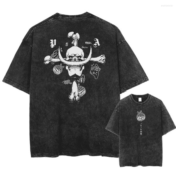 Men's Dress Shirts 2025 Anime One Piece Luffy Washed T Shirt Men Printed Cotton T-Shirt Short Sleeve Tees Oversized Tops Fashion Streetwear