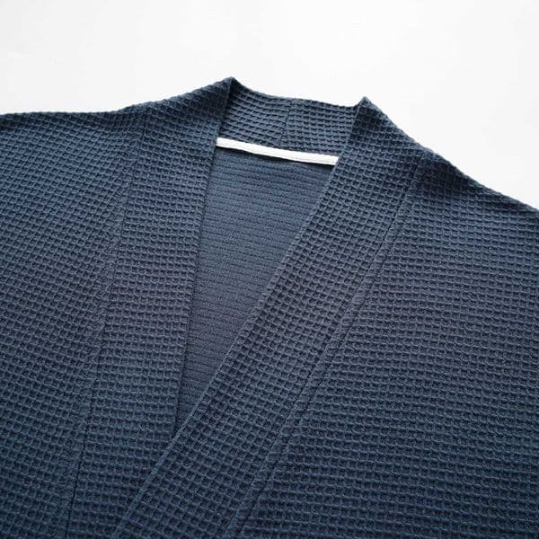 2026 perfume Premium Mens Bathrobe 100 Cotton Weave In Sapphire Blue With cologne V Neck Tie Belt Luxury Waffle Kimono Robe Breathable Free Shipping