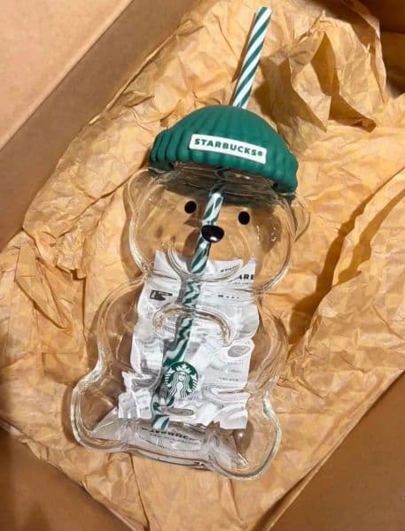 DHL Star bucks Glass Bear Cup With Straw Cute Transparent Tumbler Green Hat Mug Iced Coffee Cold Drink Christmas New Year Gift Bearista 2025 Limited Edition L260601