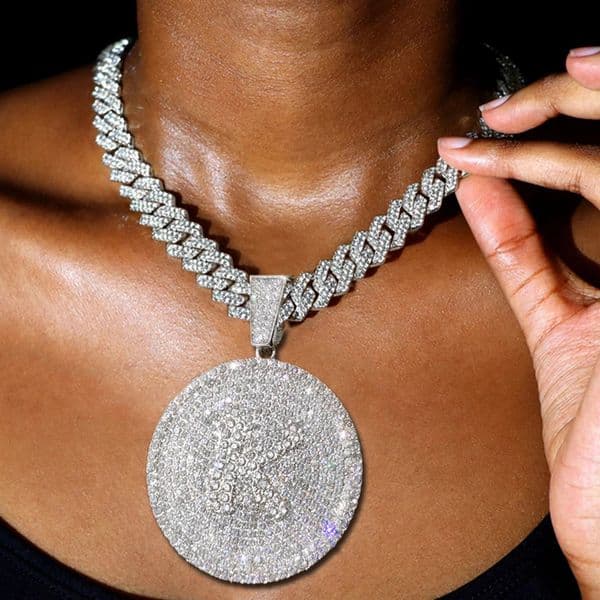 Iced Out 14MM Prong Cuban Chain Letters Necklace For Women Bling Round Initials Name Necklaces Hiphop Chain Couple Gifts Jewelry 250414