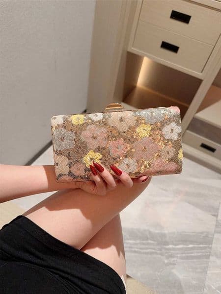 Fashion New Handbag Womens Sequin Flower Hand-Held Cross-Body Clutch Bag Cheongsam Small Bag Gold Bag Evening Bag W251114