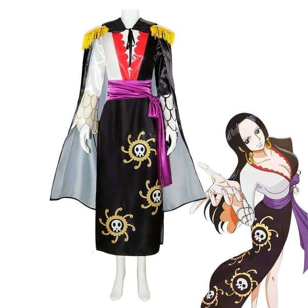 Anime With Cloak Sailor Suit Boa Hancock Cosplay Costume Custom size Black Dress Earrings