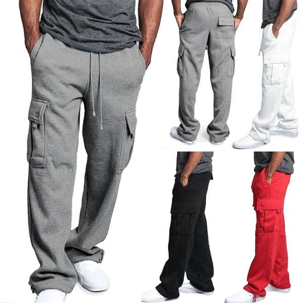 Men Cargo Jogger Pants Autumn Winter Fleece Sweatpants Loose Trousers Multi Pocket Overalls Hip Hop Streetwear Cargo Long Pants 250415