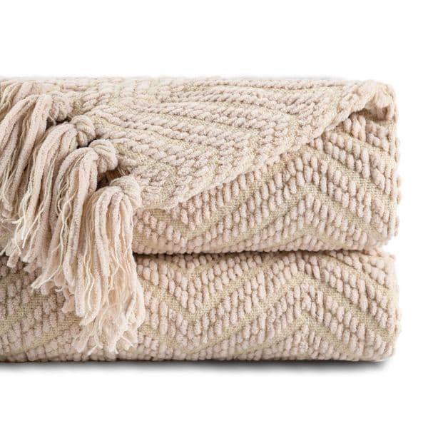 Battilo Thick Knitted Throw Blanket Soft Warm Decorative Sofa Blanket Beige Plaid Bed Throw Bedspread on the Bed Home Room Decor 250409