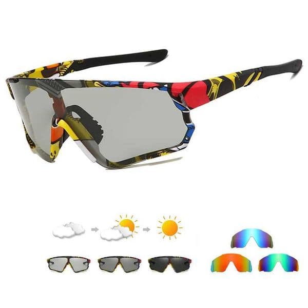 Newly printed polarized light photochromic outdoor cycling glasses cycling sports sunglasses mens cycling glasses Y250414
