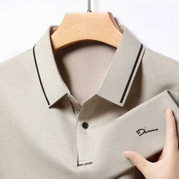 New Mens Business Casual Long Sleeved Shirt with Badge Solid Color Polo Shirt Fashionable Breathable Comfortable Versatile Top X251115