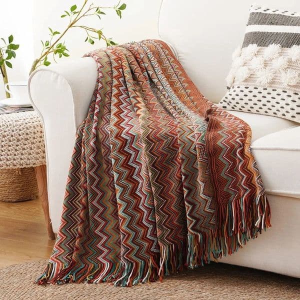 Inyahome Rust Red Throw Blankets for Couch Bed Sofa Lightweight Mexcian Afgan Blanket Fall Decorative Blankets Outdoor Indoor 250409