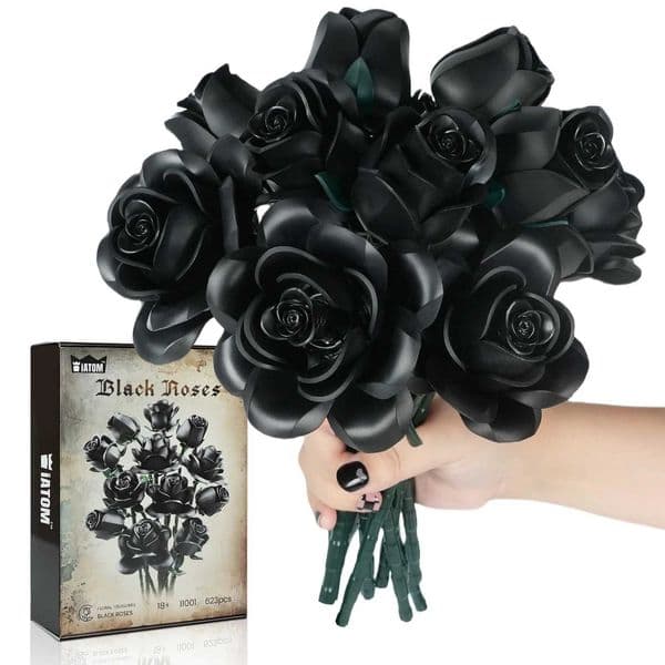 High Qu Black Rose Building Brick Kit Simulated Rose Plant Branch Model Toy Girlfriend Birthday Gift W250415