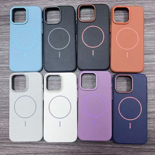Leather Litchi Skin Texture Magsafe Phone Case For iPhone 15 14 16 Plus 13 12 11 16 Pro Max Magnetic Soft Protector Case Cover For Samsung S22 23 24 S25Ultra