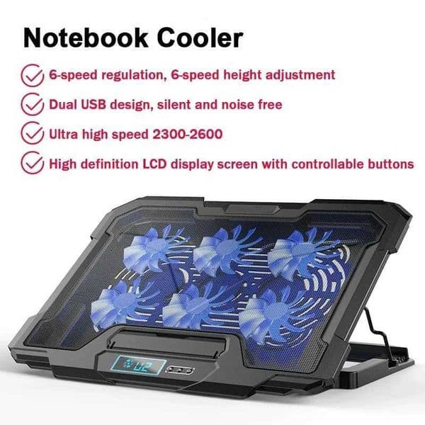 Gaming Laptop Cooler Large Size For 12-18 Led Screen Laptop Cooling Pad 2300-2600 RPM 6 Fans 2 USB Ports Notebook Cooler StandM251115
